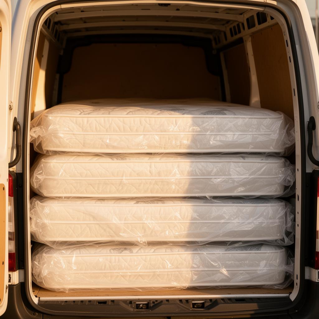 Stack of mattresses ready for bulk delivery